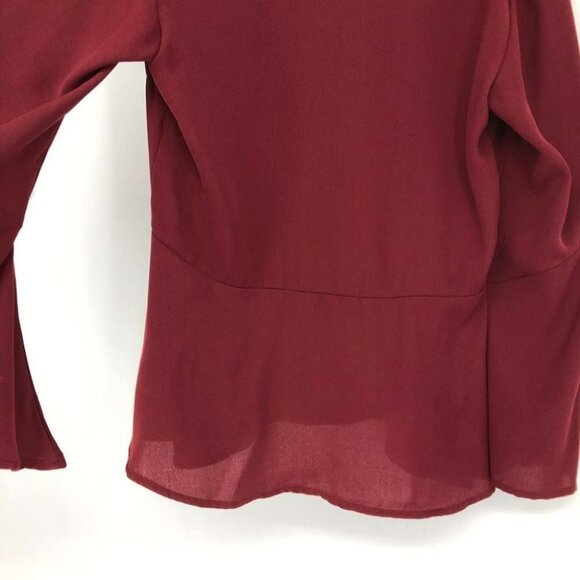 Allen Solly Burgundy Peplum flared sleeve v-neck blouse small - Picture 11 of 16